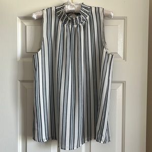 Anne Taylor Factory high neck sleeveless top- Navy, Light blue stripe. Size M